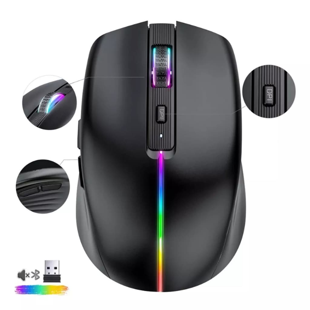 Mouse Bluetooth sem fio de três modos com bateria de 500 mAh, clique silencioso e recursos de suspensão inteligente