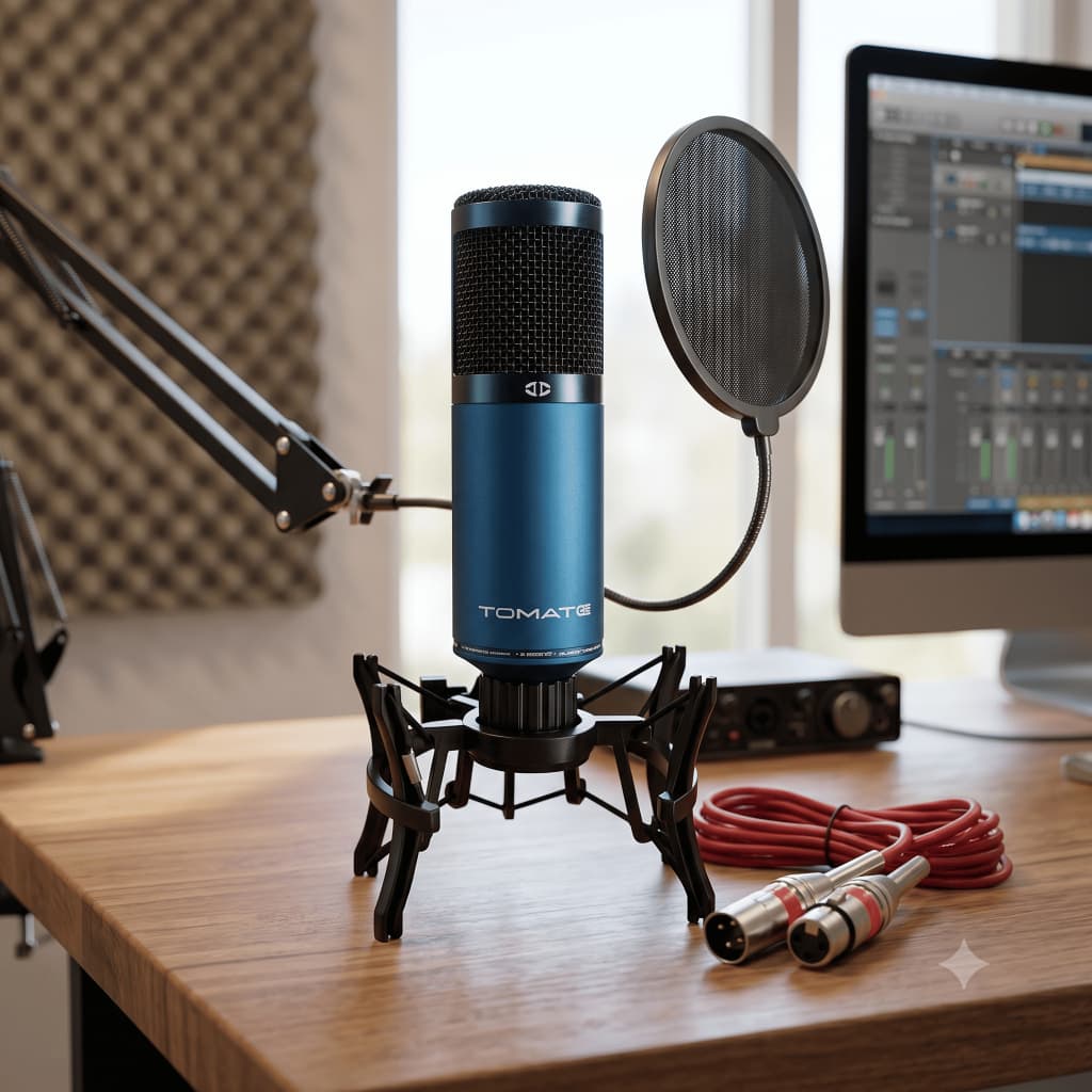 Microfone Condensador Estudio Tomate 48v Cabo Xlr Cor Azul