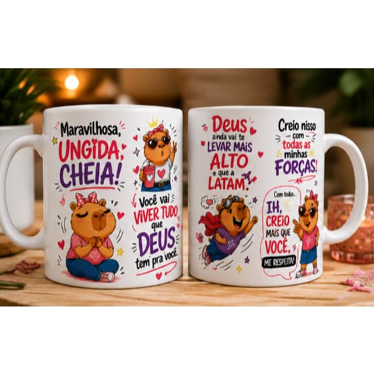 Caneca Cristã Feminina Maravilhosa Ungida Cheia 325ml Presente Evangélico Motivacional de Fé