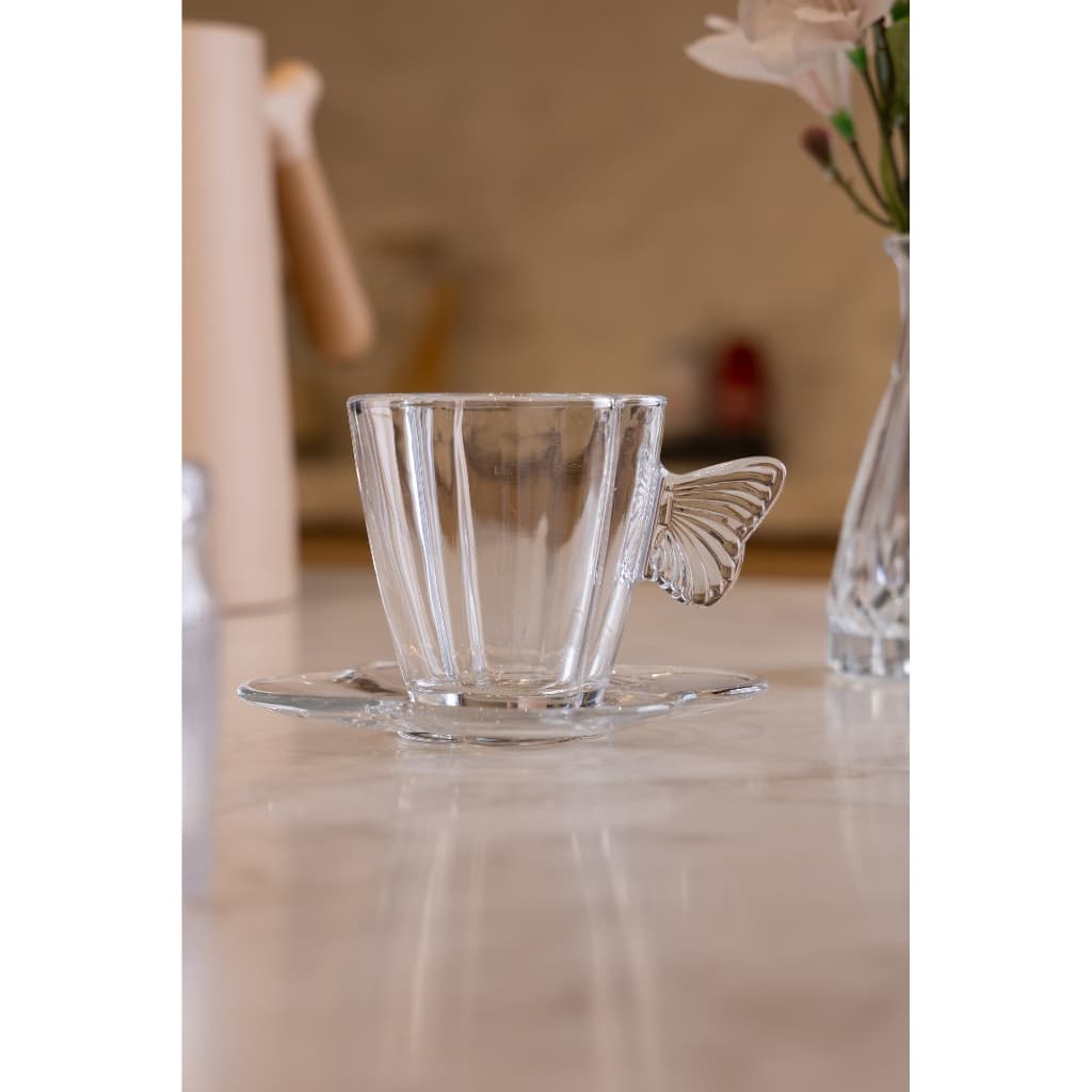 Conjunto 4 Xícaras de Chá com Pires Butterfly 180ml Cristal - Wolff