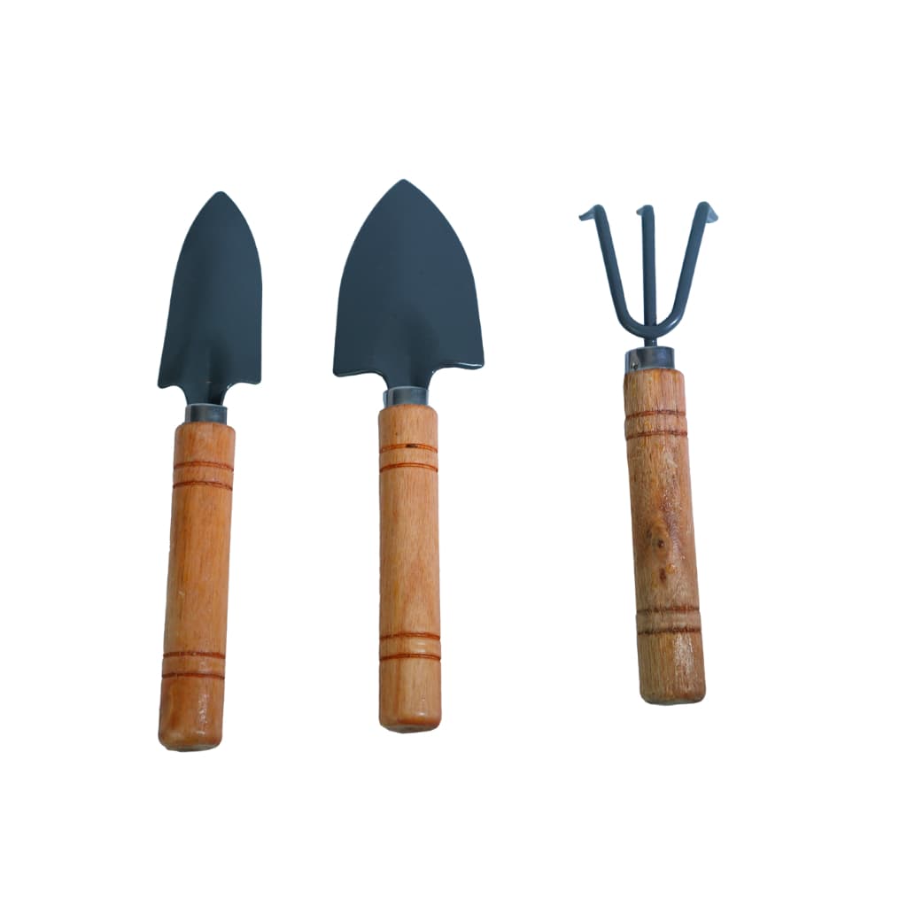 Kit de Jardinagem 3 Peças com Cabo de Madeira + Ferro