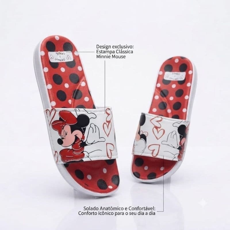 Chinelo Slide Confort Feminino Minnie Mouse Super Confortável Macio