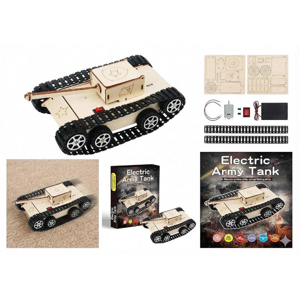 Kit Tanque de Guerra Elétrico MDF Montar Brinquedo Educativo DIY Robótica