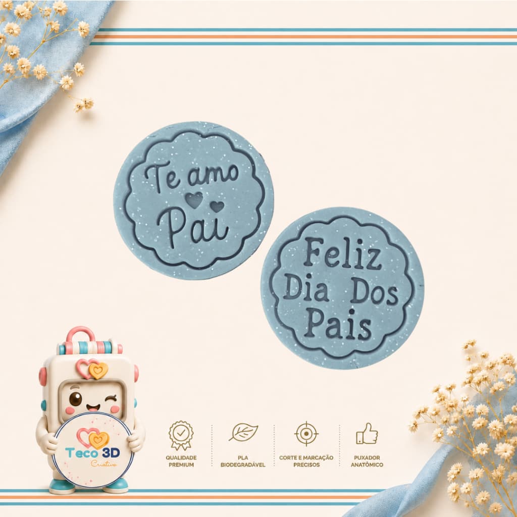 KIT ou AVULSO CORTADOR DE BISCOITO DIA DOS PAIS TE AMO PAI FELIZ DIA DOS PAIS 5 CM + CARIMBO CONFEITARIA MASSA COOKIE