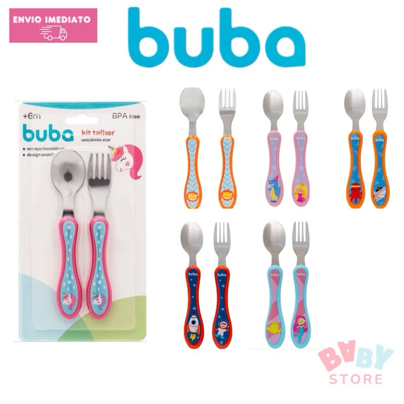Kit Talheres de Inox Infantil Buba - Garfo e Colher Infantil Aço Anatômico