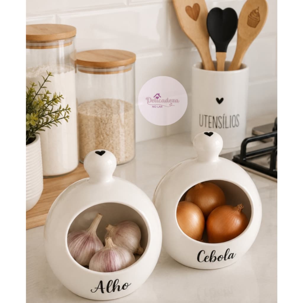Porta Alho  e Cebola Gourmet - Redondo - em Cerâmica - PERSONALIZADO OU LISO