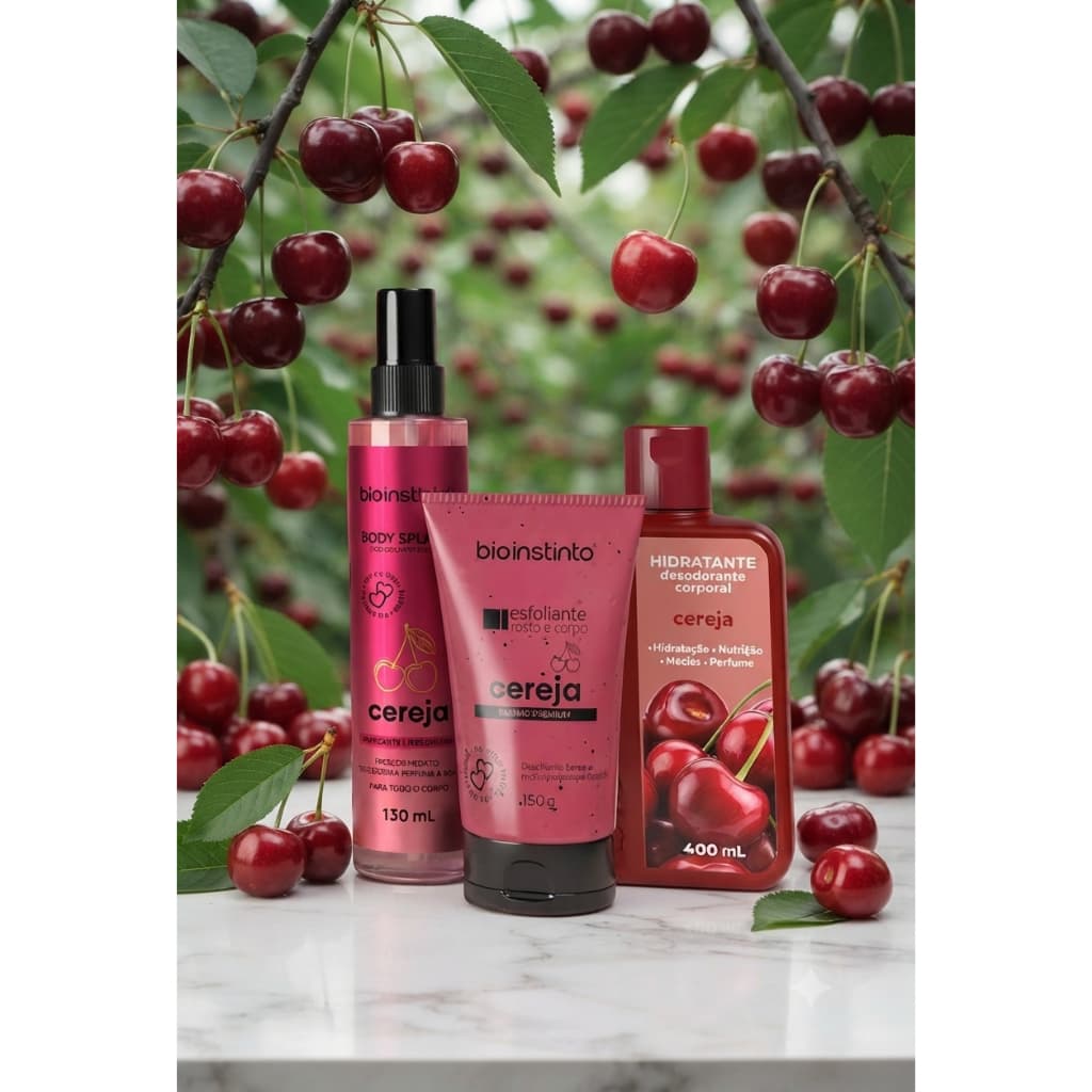 Kit Body Splash+ Hidratante+ Esfoliante Cereja Bio Instinto