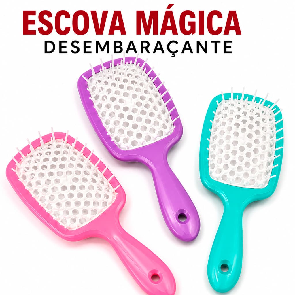 Escova Raquete Desembaraçante Flex Hair Não Danifica Fios Pente de Cabelo