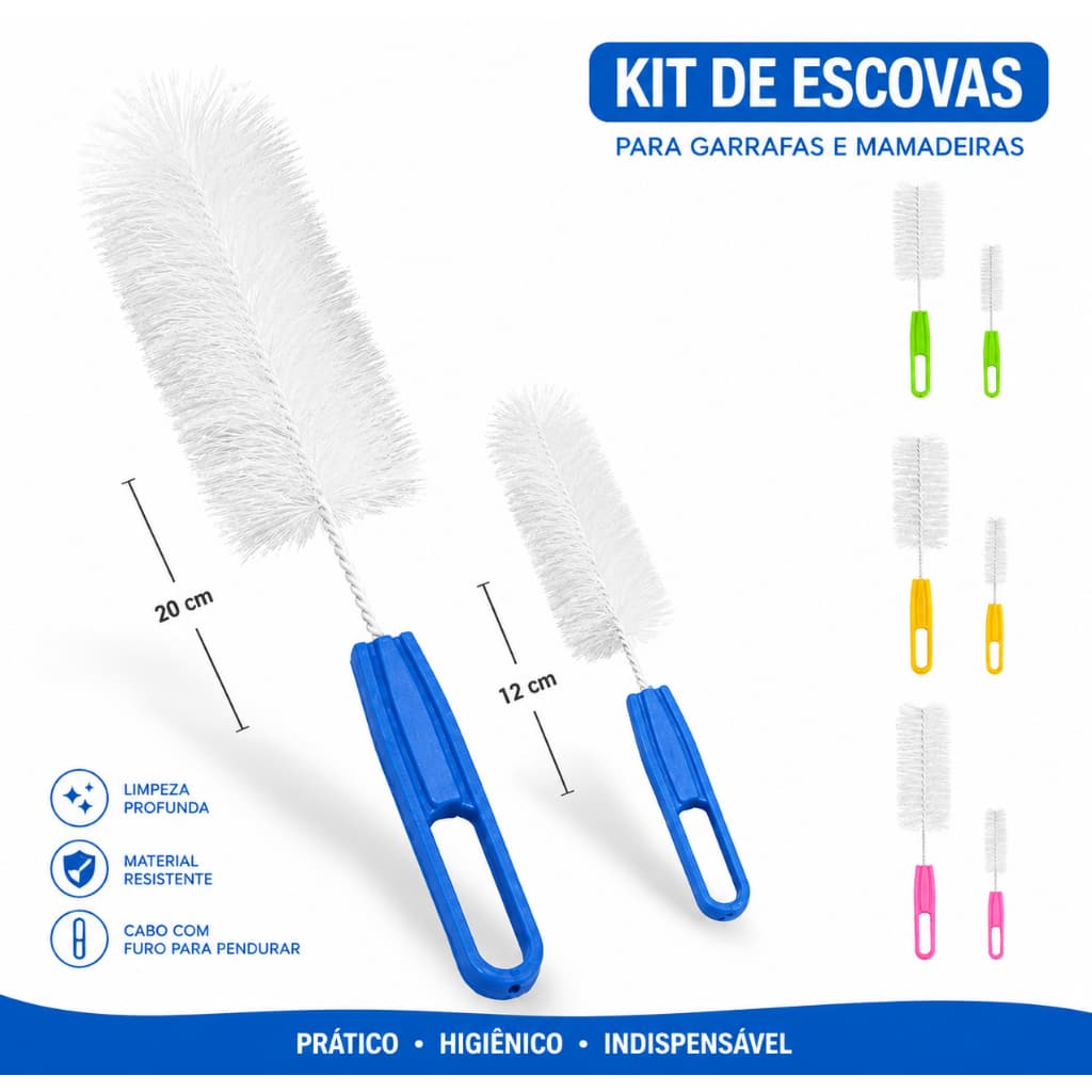 Escovas para Limpeza Mamadeiras e Garrafas 2 Peças - Escova Grande e Escova para Bicos