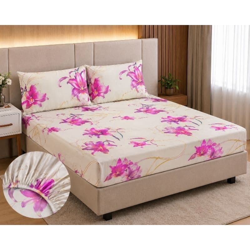 Lençol de cama floral com elástico microfibra casal box estampado Tok macio