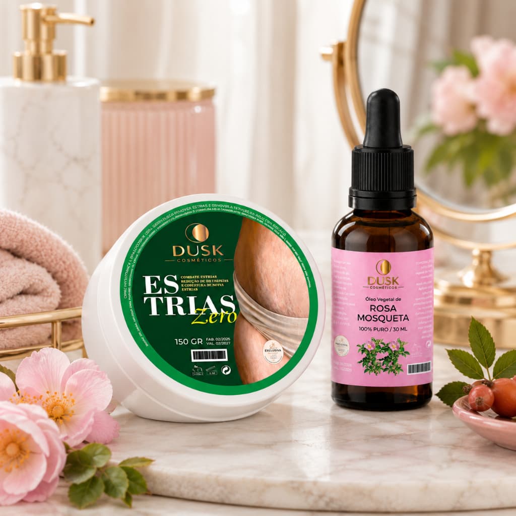 Kit Creme Redutor Estrias  + Óleo Rosa Mosqueta 100%  - Dusk Cosmeticos
