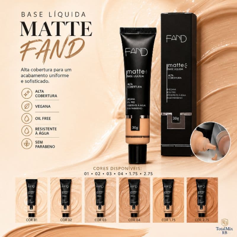 Base Líquida Matte - Fand Makeup - Resistente A Água - Escolha sua Cor