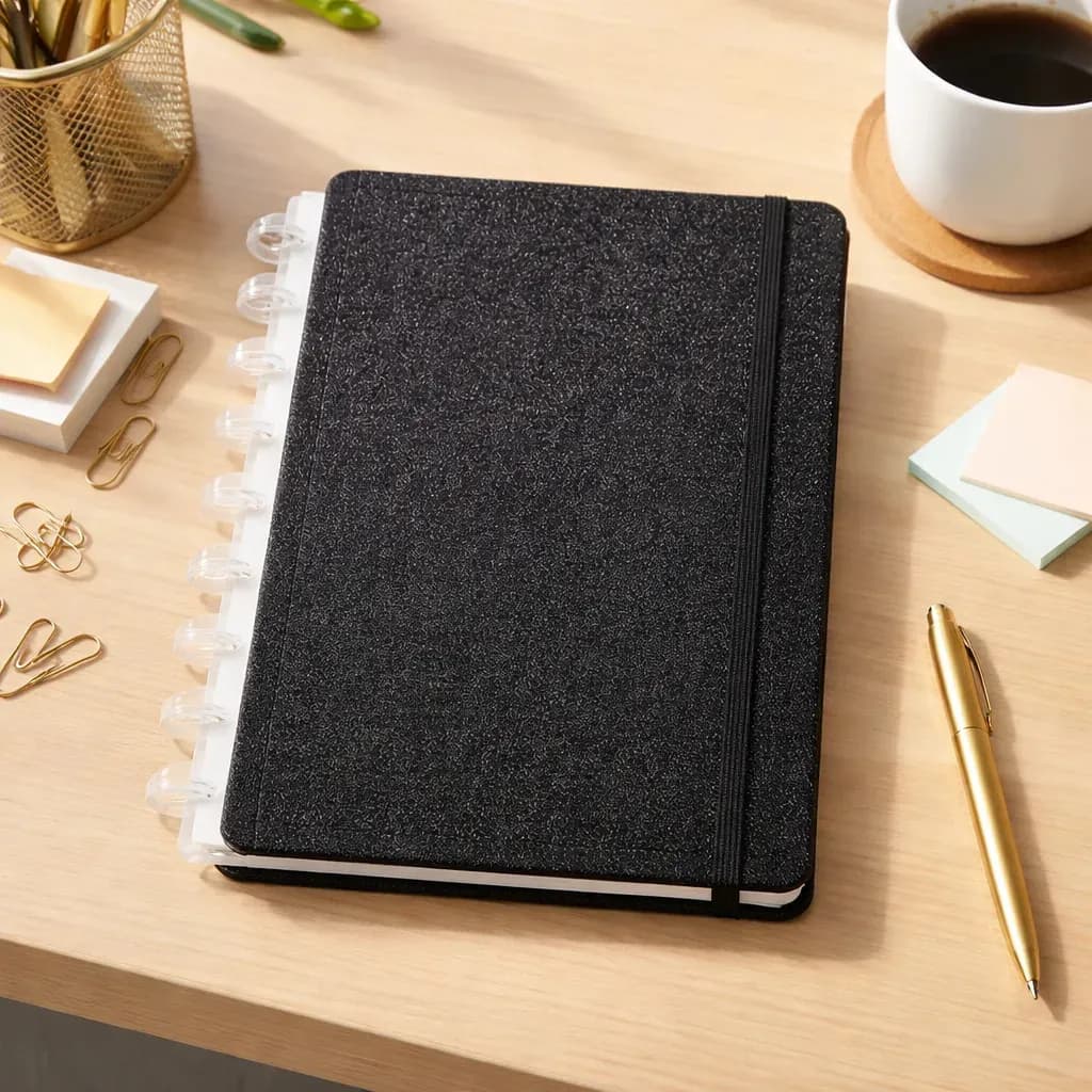 Caderno Shine Preto Médio M Capa Dura Disco Reposicionável Disko