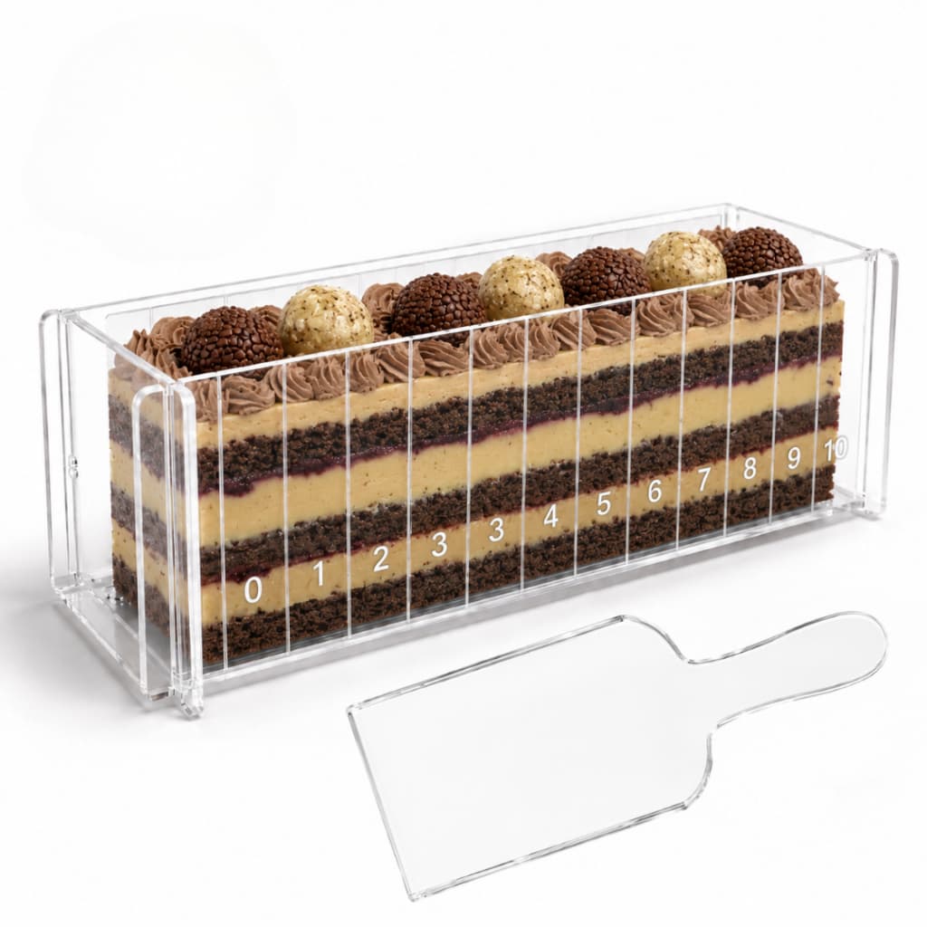 Kit Forma Slice Cake Bolo Acrílico 30x10x10 Fatia Perfeita Formas Com Marcação Números Espátula