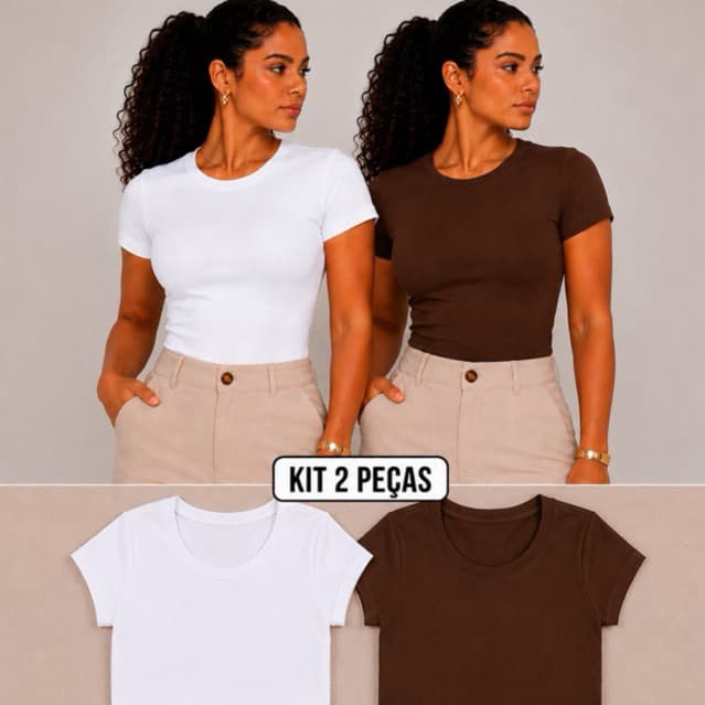 Kit 2 Blusas Femininas Blusa Baby Tee Feminina Academia Casual Confortável Malha Romantic Moda Feminina