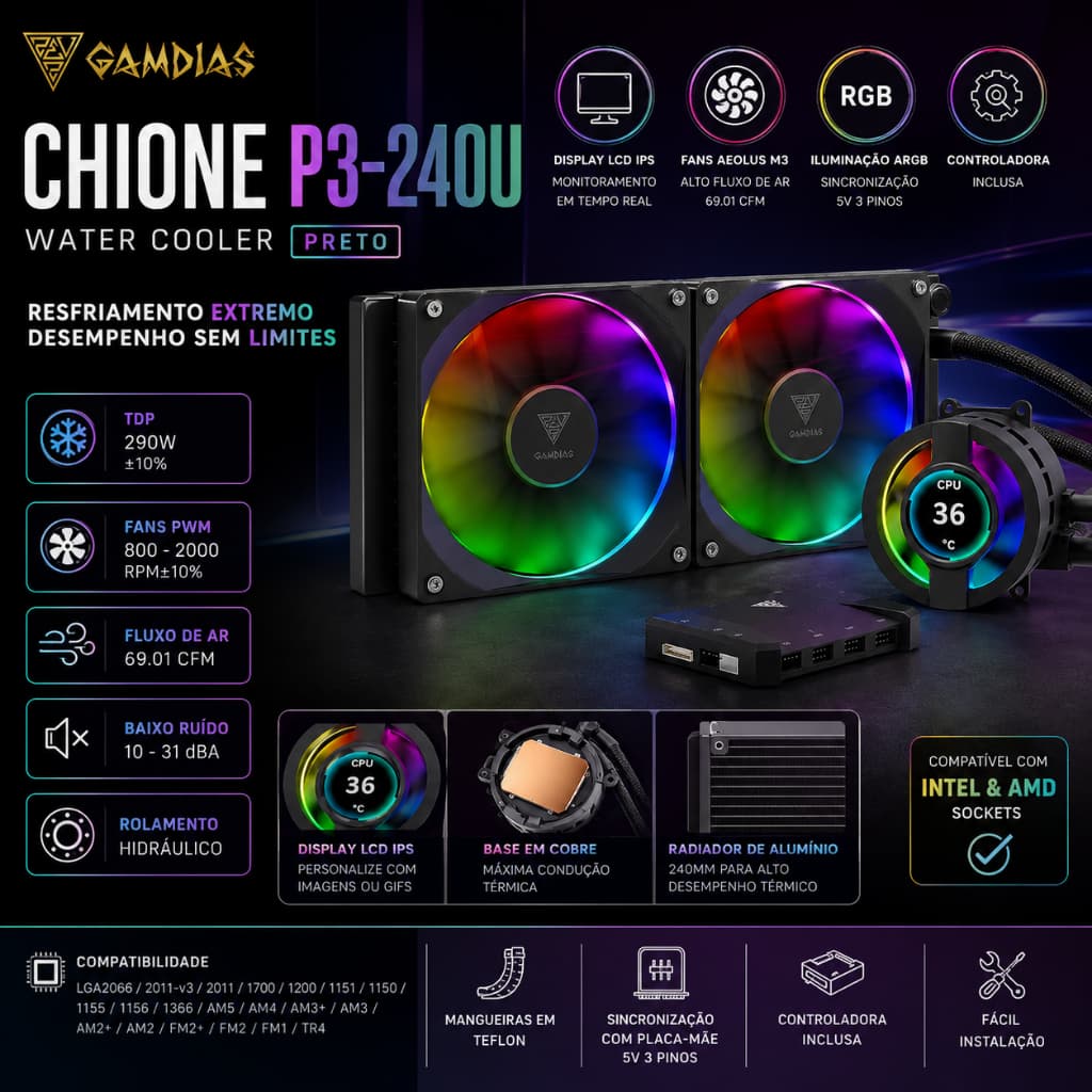 WATER COOLER GAMDIAS CHIONE P3-240U PRETO