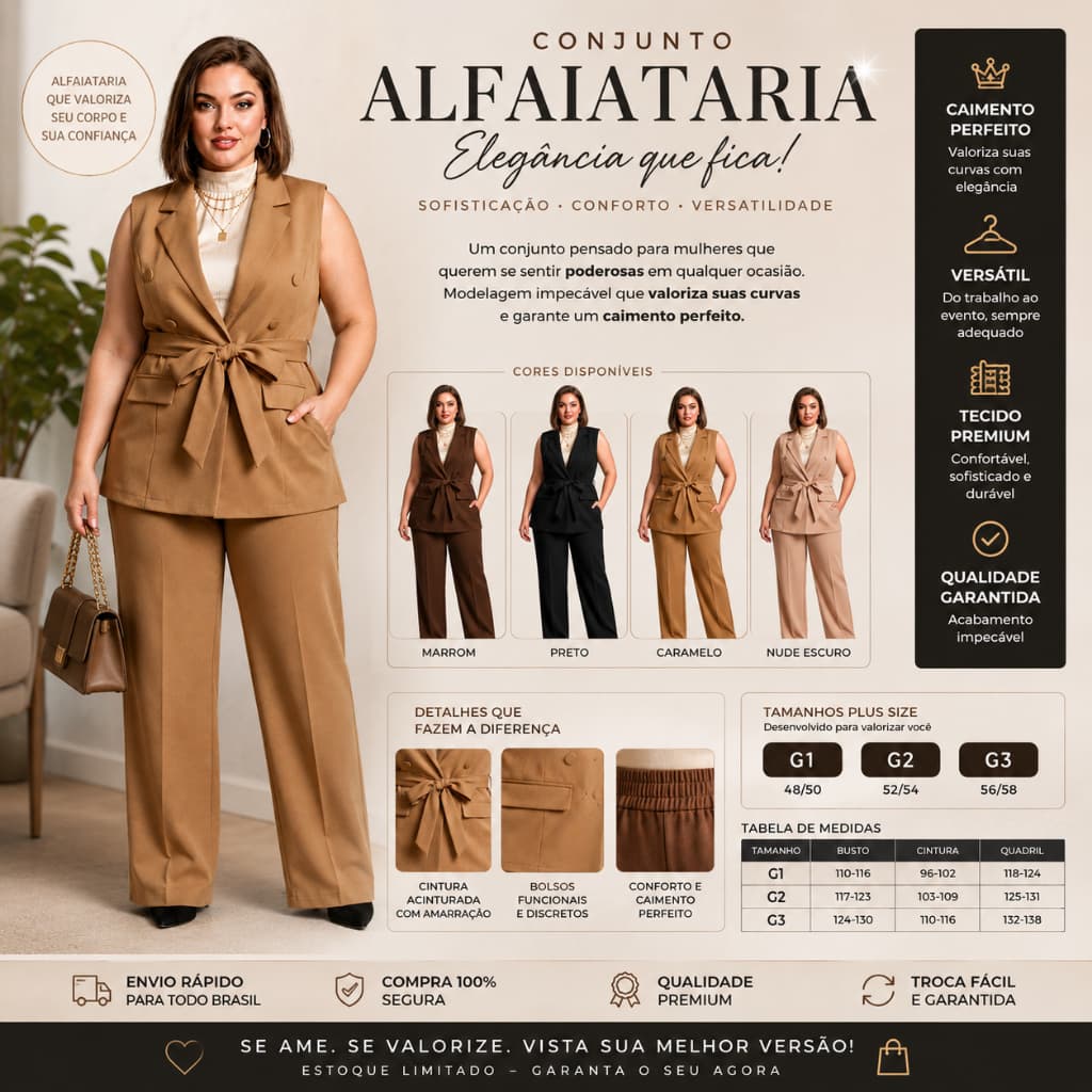 Conjunto Alfaiataria Pluz elegante✨ Conjunto Calça + Colete  ✨  Conjunto moderno e confortável, perfeito