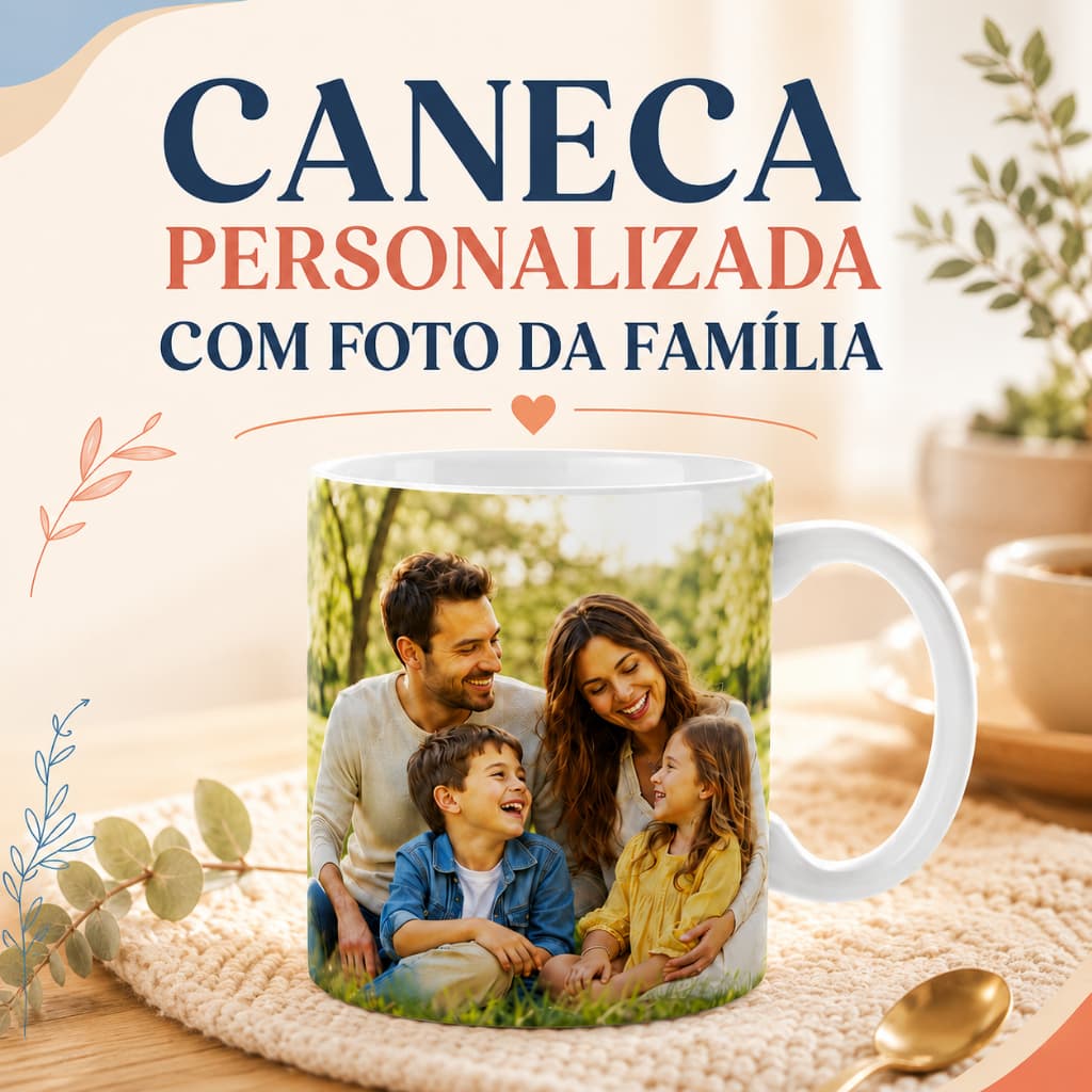 Caneca Personalizada de Porcelana com Sua Foto ou Foto da Sua Família ⭐