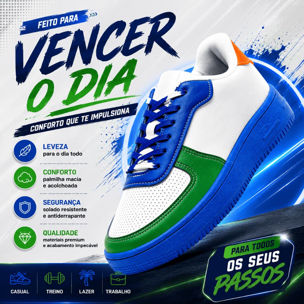 Tênis Casual Masculino Feminino Branco Azul Urbano Confortável Trabalho Leve Macio Passeio 36 ao 42