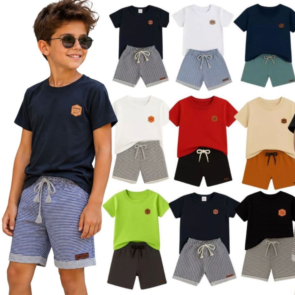 Kit 5 Conjunto Infantil Menino Verão Premium 100% Algodão Sortido | Roupa Infantil Menino | Conjunto Infantil Masculino