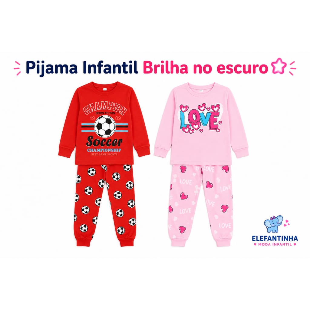 Kit 4 peças Pijama Longo Infantil Calça Comprida e Manga Longa 100% Algodão Menino Menina