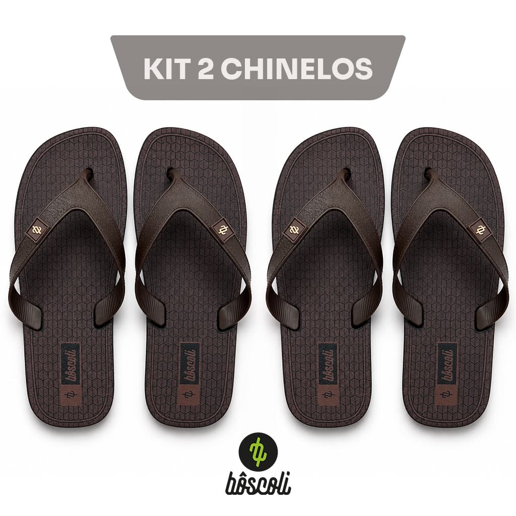KIT 2 Chinelos Sandália Barcelona Bôscoli de dedo Adulto Masculino Original Marrom