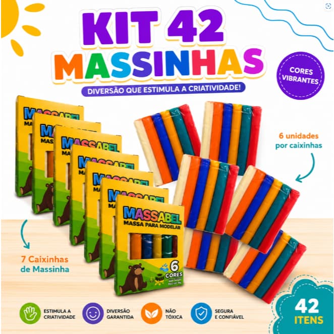 Kit 42 Massinha de Modelar 6 Cores Diferentes Colorida Kit Festa Lembrancinha Aniversario Prenda