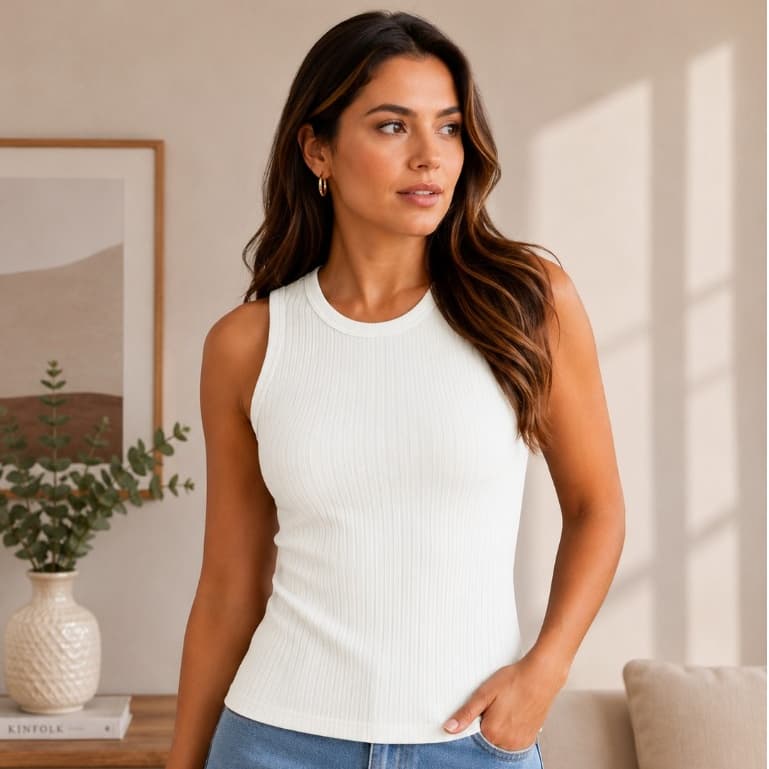 Regata Feminina Canelada Gola Redonda Blusinha Justinha Alça Larga Tampa Sutiã Moda Casual