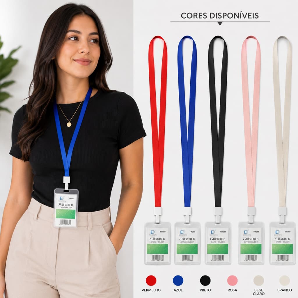 Porta Crachá Ajustável com Cordão – Ideal para Cartão de Identificação, Trabalho, DGE e Transporte Escolar