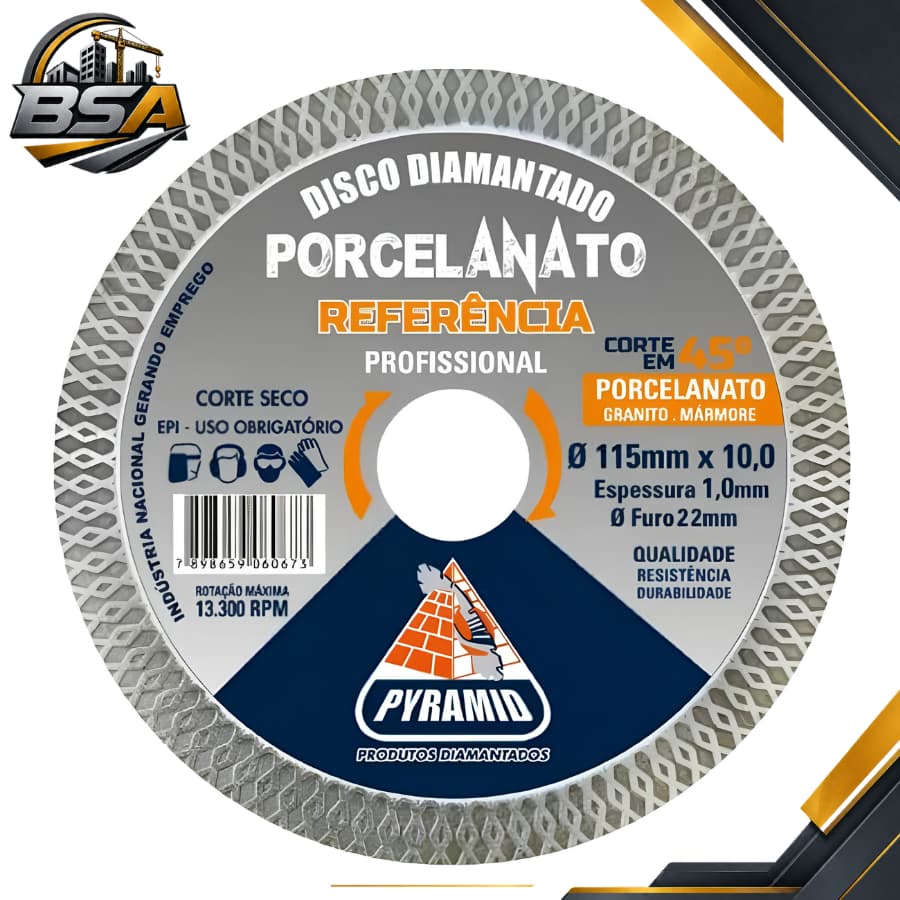 Disco Porcelanato Referencia furo 20mm 22,2mm Corte 45° Ultra Fino 115mm