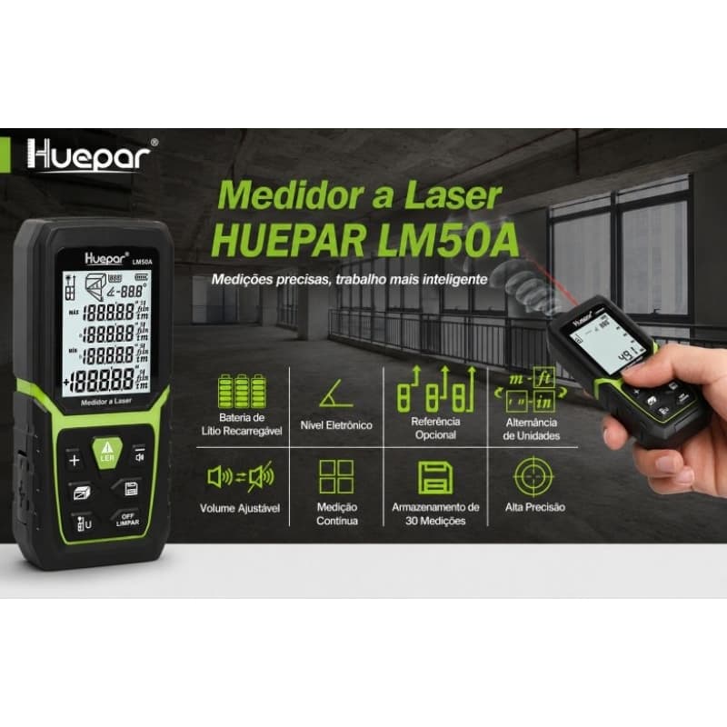 Trena a Laser Huepar LM120A Medidor de Distância Digital 120 Metros Trena Eletrônica Profissional