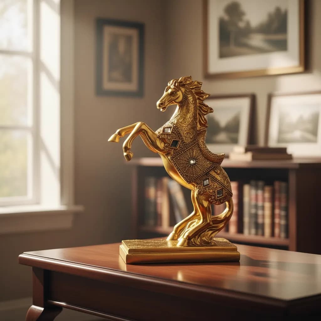 Escultura de Cavalo Dourado Com Brilho de Resina Decoração Elegante para Escritorio Quarto Sala