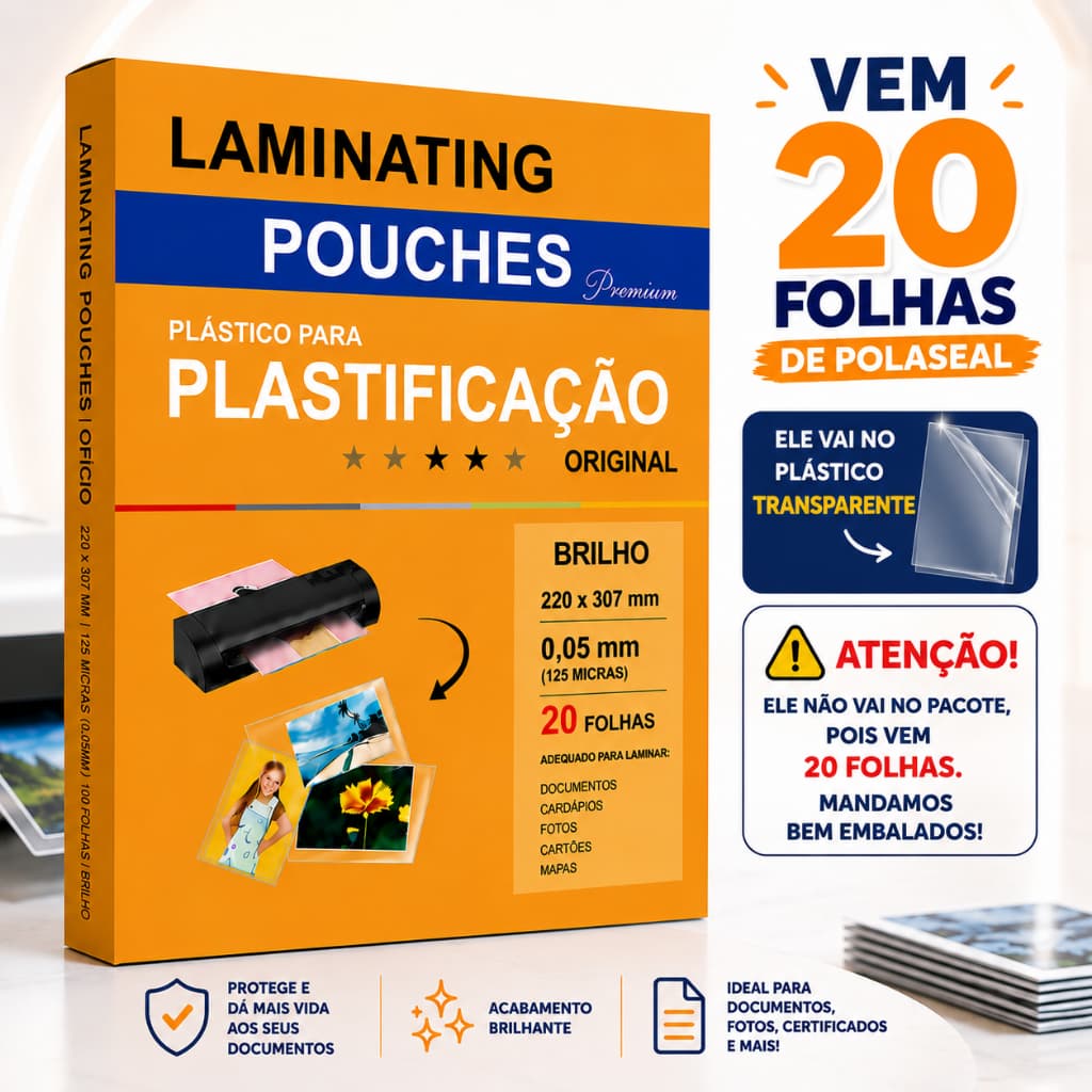 Polaseal A4 220x307 0.05 - Plástico Para Plastificação Pouch Film 125 micras 20 Folhas