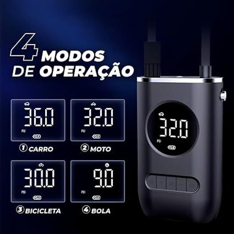 Bomba de Ar Portátil CZK-3668 PCMOS p/ Pneu S/ Fio Inflação de Carro Motocicleta