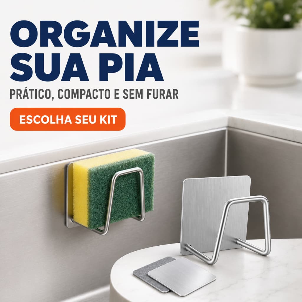 Kit 1/2/4/6 Porta Esponja de Pia Aço Inoxidável Adesivo Sem Furo Prateleira de Cozinha Banheiro