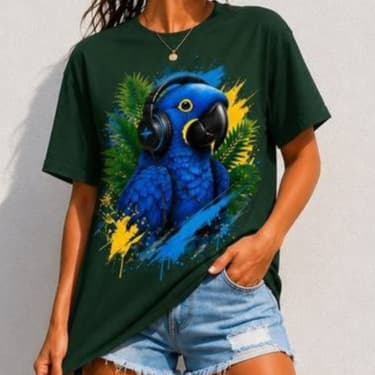 T-shirt Feminina Blusinha Moda Feminina Verão 100% Algodão Descolada Arara Azul Punk