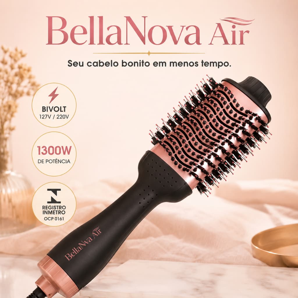 Escova Secadora BellaNova Air Bivolt 1300W Seca Escova e Modela Cabelos com Praticidade