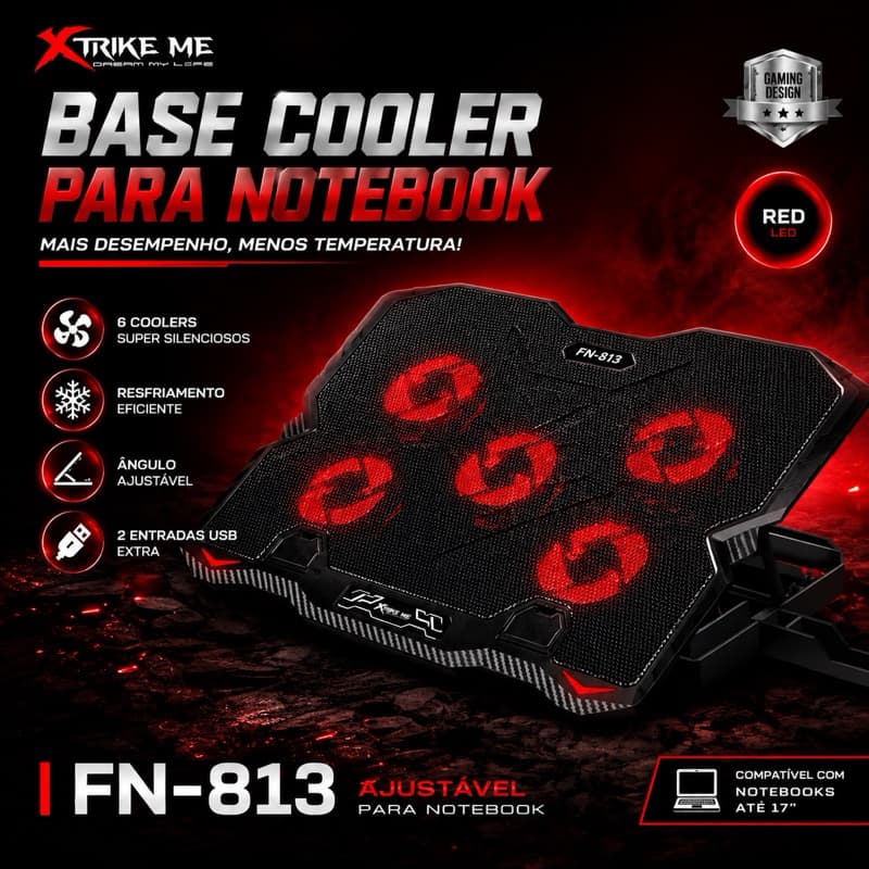 Suporte Cooler para Notebook Gamer com 5 Ventoinhas Potentes RGB
