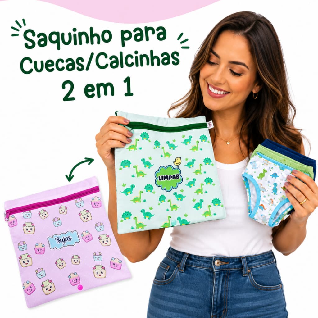 Saquinho 2 em 1 para Calcinhas, Cuecas | viagem, escola | Menina e Menino | Volta as aulas | Limpas e Sujas