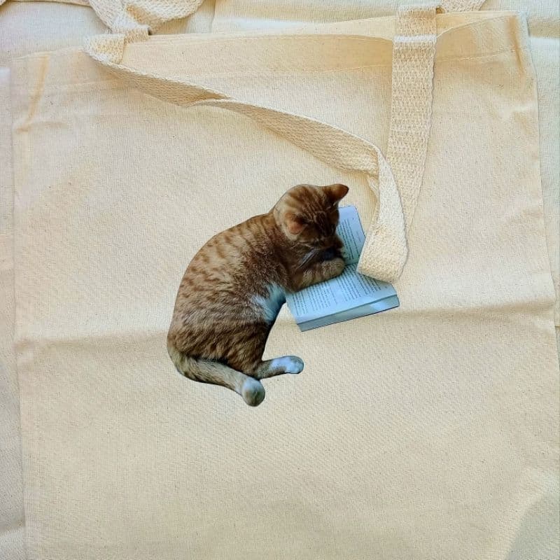 Ecobag Personalizada de algodão - Gato Lendo Love Books Literário 40x35