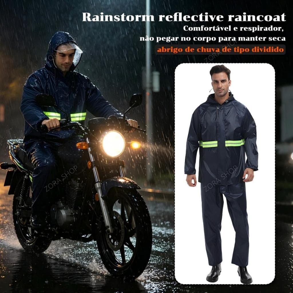 Capa de Chuva Moto Impermeável Refletiva Conjunto PVC com Capuz e Viseira Transparente 3XL 4XL