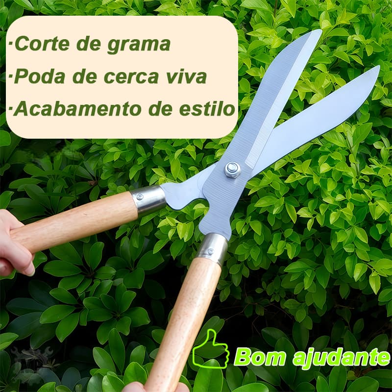 Tesourão de Jardinagem para Grama e Cerca-viva, Tesoura de Poda com Cabo de Madeira