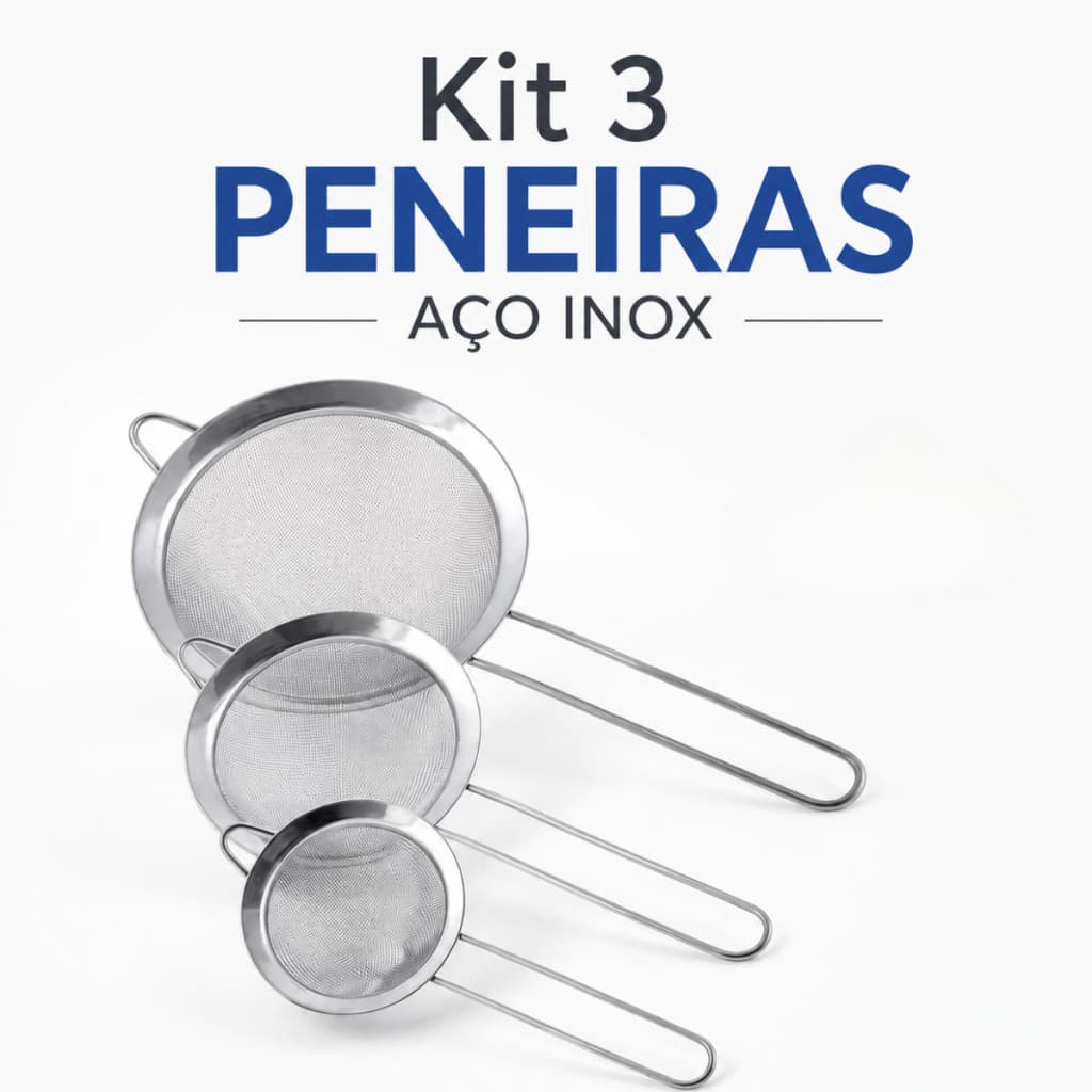 Kit 3 Peneiras Aço Inox Coador Farinha Utensílios De Cozinha
