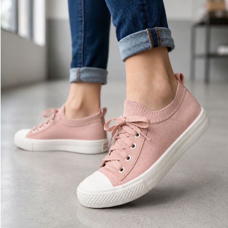Tênis Meia Casual Feminino Confortável Star Calce Fácil Rosê Estiloso