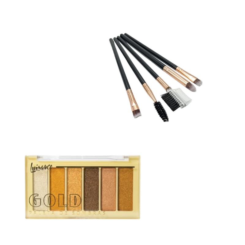 Kit Paleta De Sombras Gold + Kit Pincéis Para Olhos