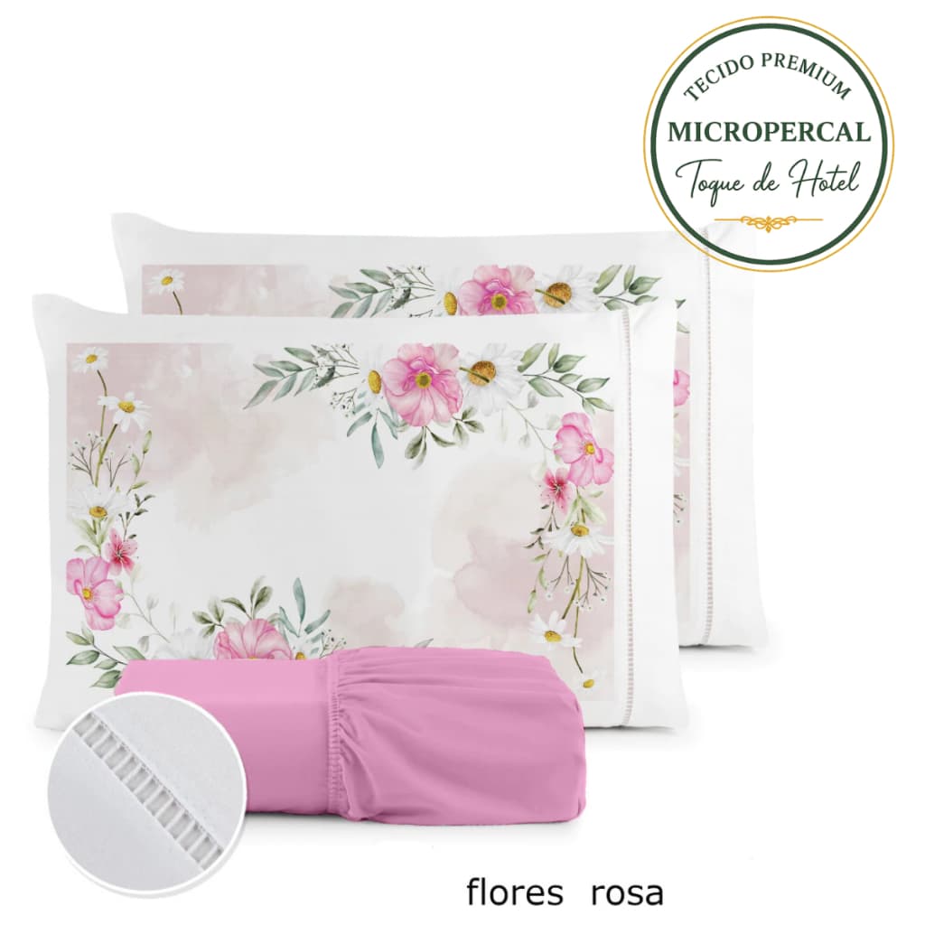 Jogo de Lençol Casal  400 Fios Micropercal Queen/King 3 Pçs Estampado Casal Padrão