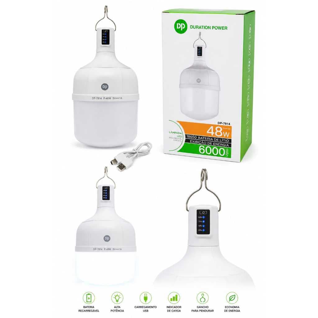 Lâmpada Led Portátil 48W 6000mAh DP-7814 Luz de Emergência Bivolt