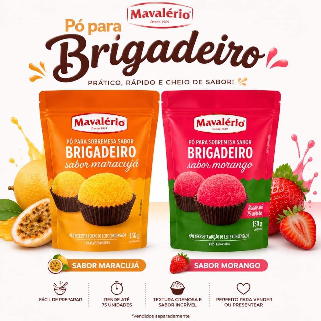 PÓ PARA SABORIZAR E COLORI MAVALERIO - BRIGADEIRO -  MARACUJA OU MORANGO