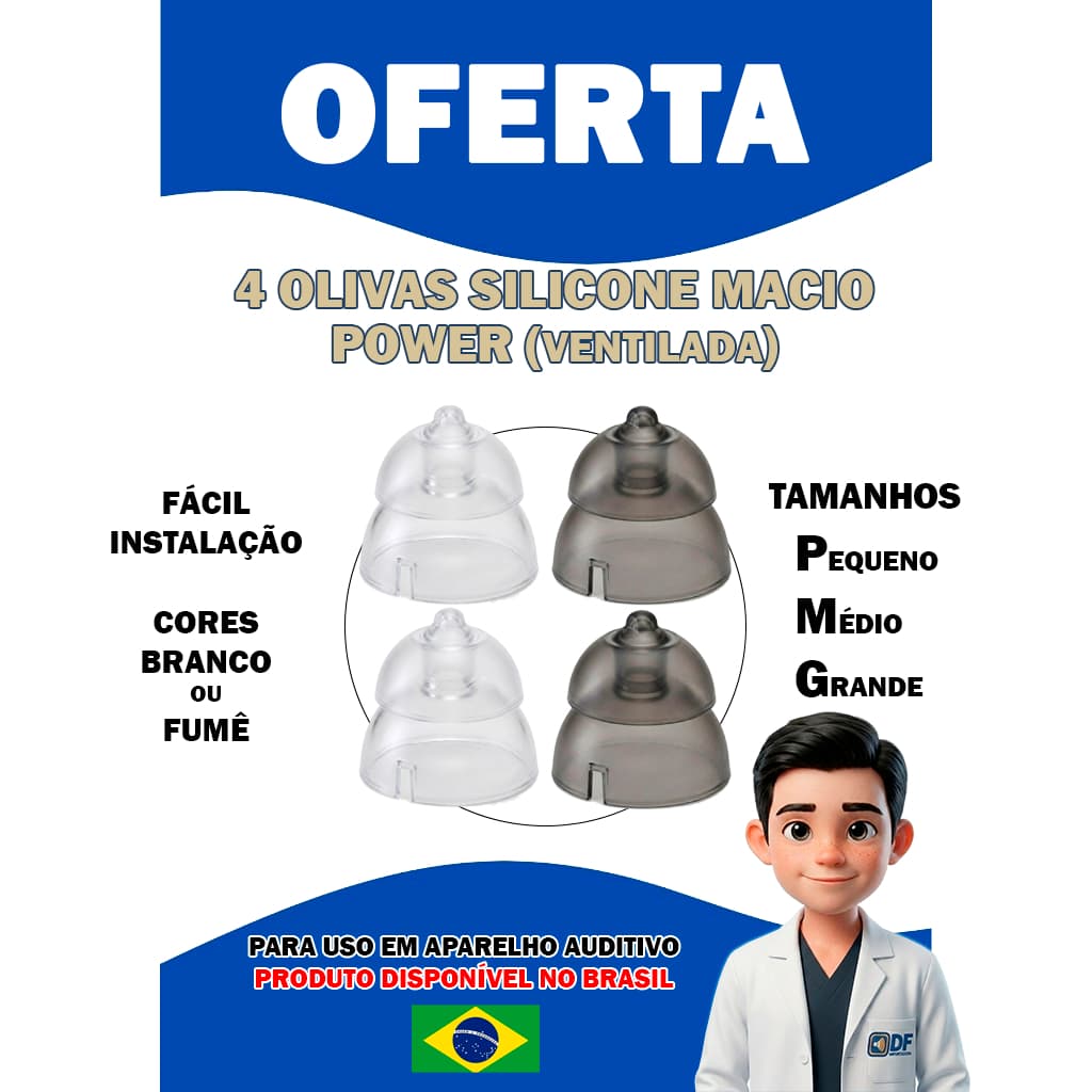 Pacote Com 4 Olivas Silicone Power ( Ventilada ) para Aparelho Auditivo P M G