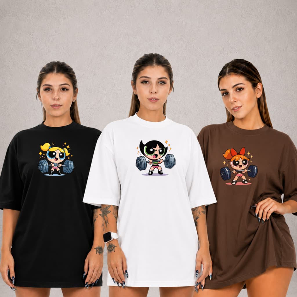 Kit 3 T-Shirt Feminina Plus Estanpa Super Poderosas Size P ao G5 Algodão Gola Redonda Camiseta Básica Modelagem Soltinha